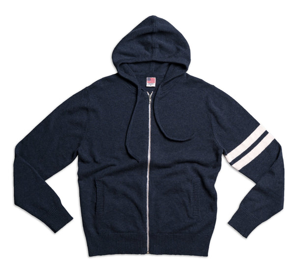 Merino-Blend Hoodie – Indigo & White