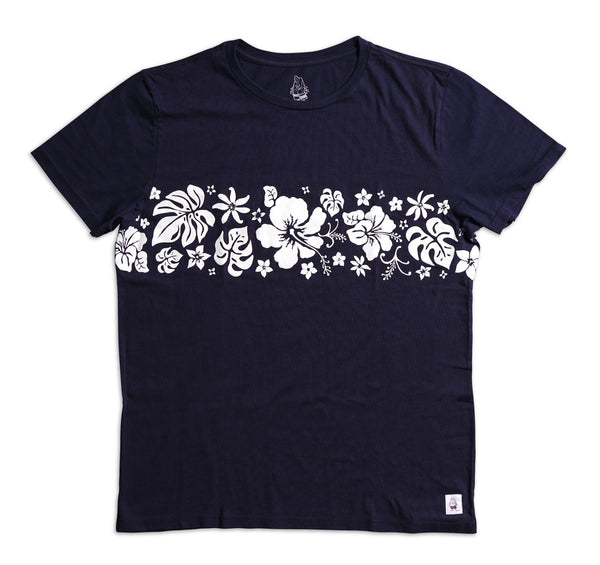 Hibiscus T-Shirt - Navy & White