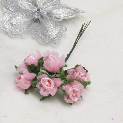 Floral Accent Satin Rose with Pink Tulle Set of 6
