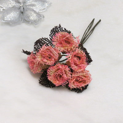 Floral Accent Burlap Rose Set of 6