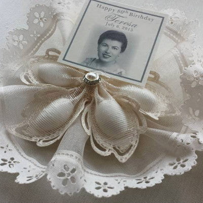 CRF Ariel Pearl + Rhinestone Accent with Velo Ruffle + Personalized Photo Card