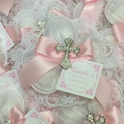 CRF Margherita Plisse Rhinestone Cross with Lace Ruffle + Personalized Card