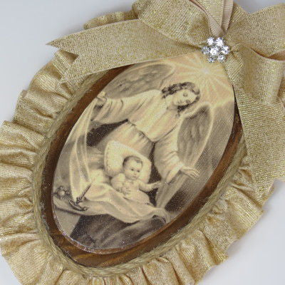 Keepsake Wooden Plaque- Capezzale Guardian Angel Gold