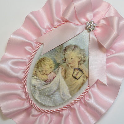 Keepsake Wooden Plaque- Capezzale Guardian Angel Baby Pink
