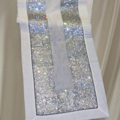 Crystallized Linen Runner - Silver/White