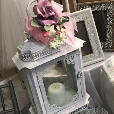 Large Lantern with Flower Accent Centerpiece/Decor