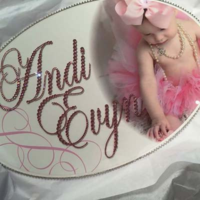 Keepsake Swarovski Plaque - Custom Baby Photo Centered Right w/ Personalization