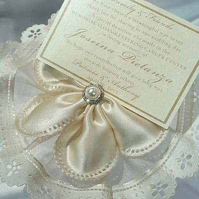CRF Margherita Satin Pearl + Rhinestone Accent with Velo Ruffle + Personalized Donation Card