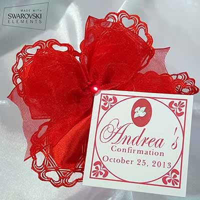CRF Cuore Crystal with Wired Organza Ribbon Bow + Personalized Card