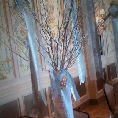 Personalized Cylinder Vase Centerpiece w/ Branches Rental