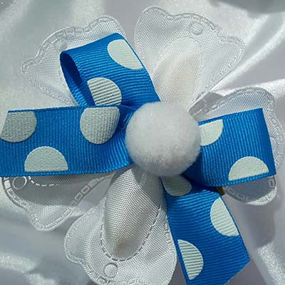CRF Quadrifogolio Pom Pom with Polka Dot Grosgrain Ribbon Bow