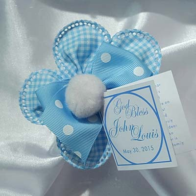 CRF Margherita Gingham Pom Pom with Polka Dot Grosgrain Ribbon Bow + Personalized Card