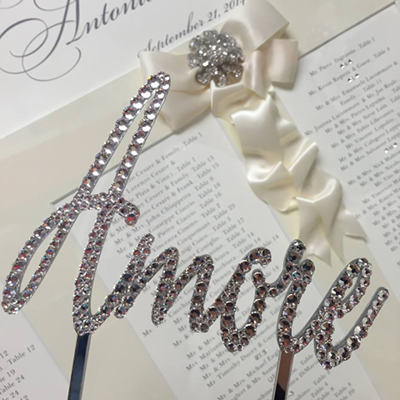 "Amore" Cake Topper - Gold w/ Clear Crystal - Dalmazio Design