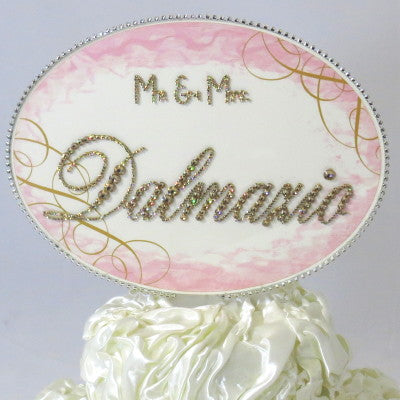 Cake Topper Swarovski Plaque - Oval Horizontal Personalized Mr. & Mrs.